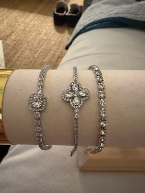 Silver Crystal Tennis Bracelet Trio - Sparkling Women's Bracelet Set